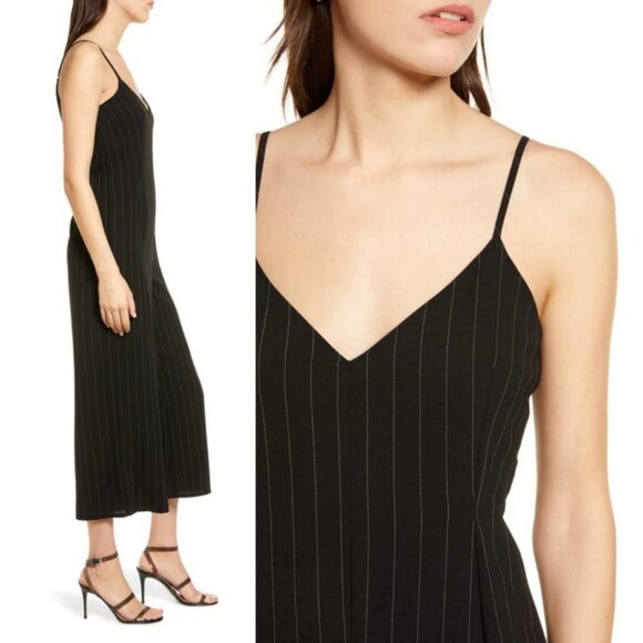 Cupcakes Cashmere Wide Leg Jumpsuit Black Pinstripe Size Medium Revolve Minimal - Picture 2 of 14